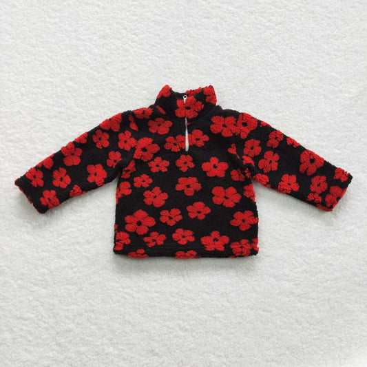 red flower sherap zip coat kids winter top clothing