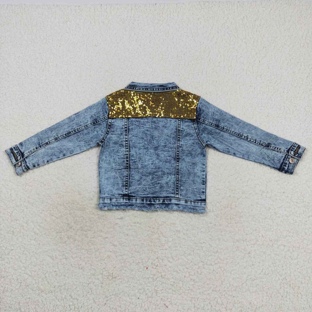 Fashion Good Quality Golden Sequins Blue Denim Jacket