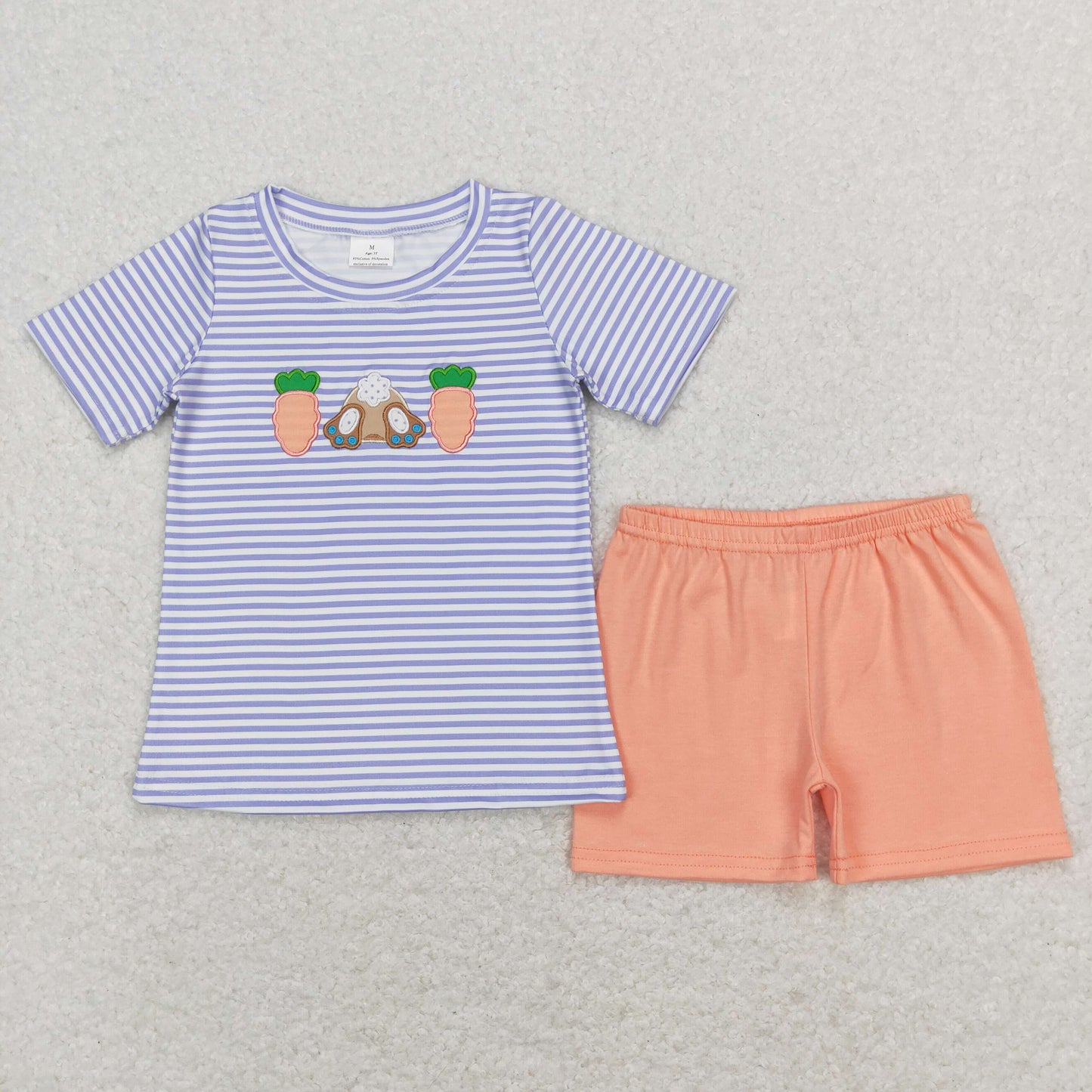 sibling boy easter carrot embroidery shorts set