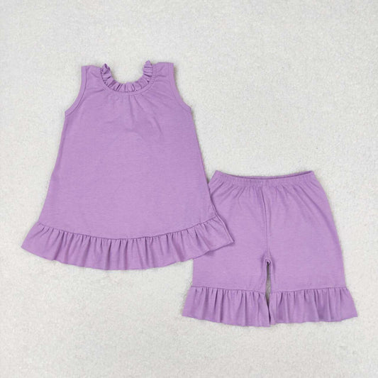solid purple backless shorts set girls clothing