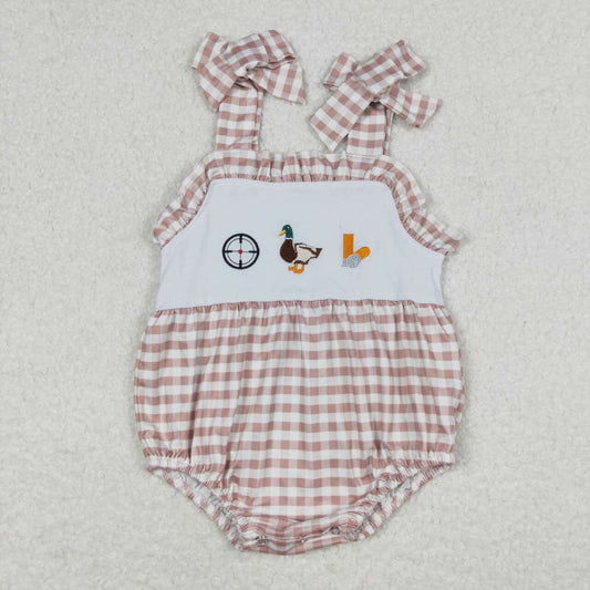 go hunting plaid embroidery bubble baby girl bubble romper