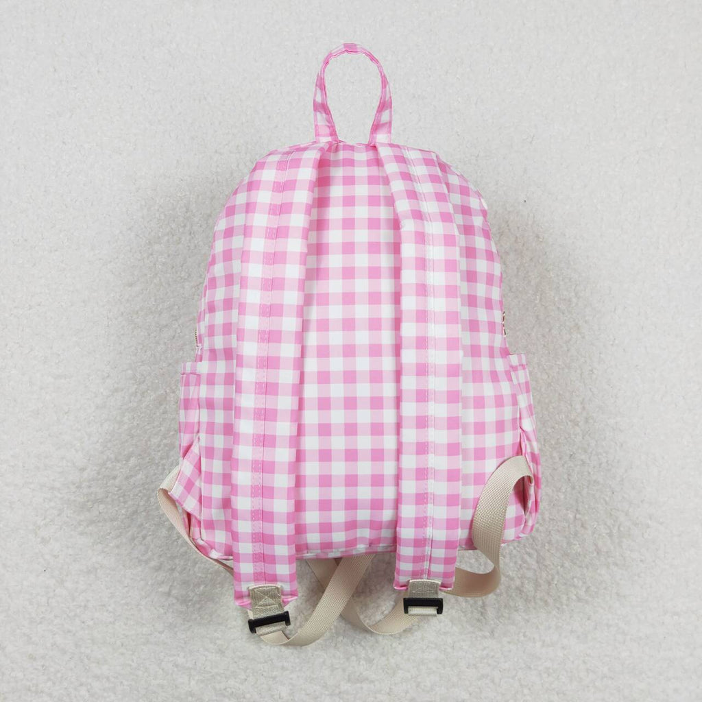 pink plaid kids backpack school bag