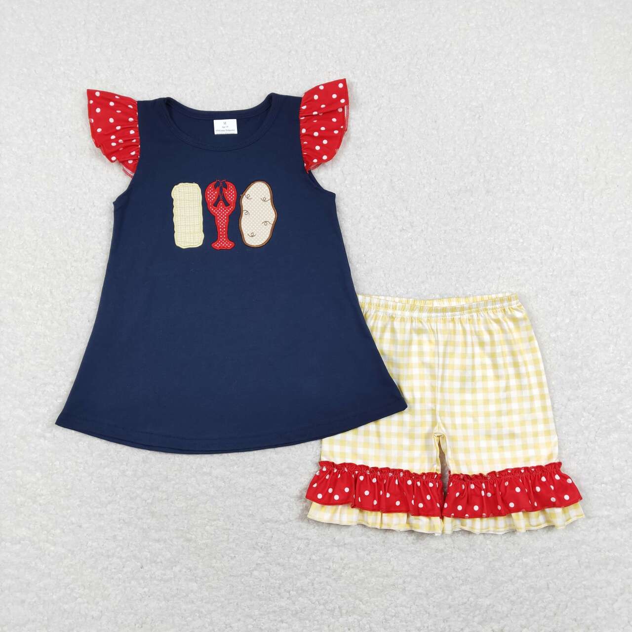 crawfish boil embroidery girl shorts set