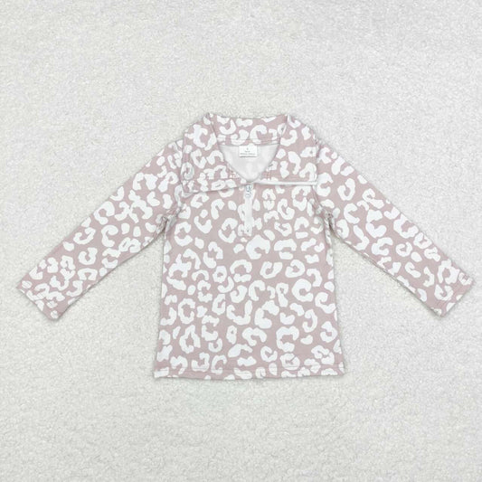 white leopard zip up pullover girls clothes