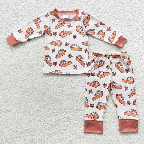Autumn leaves pumpkin pie kids boy 2pcs PJ set