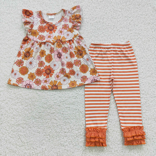 floral tunic orange stripe icing pants set fall girls outfit