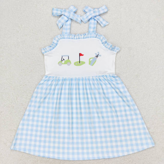 blue plaid strap golf dress kids dresses