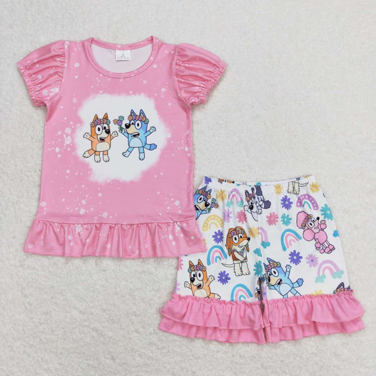 pink dog shorts set girl summer clothing