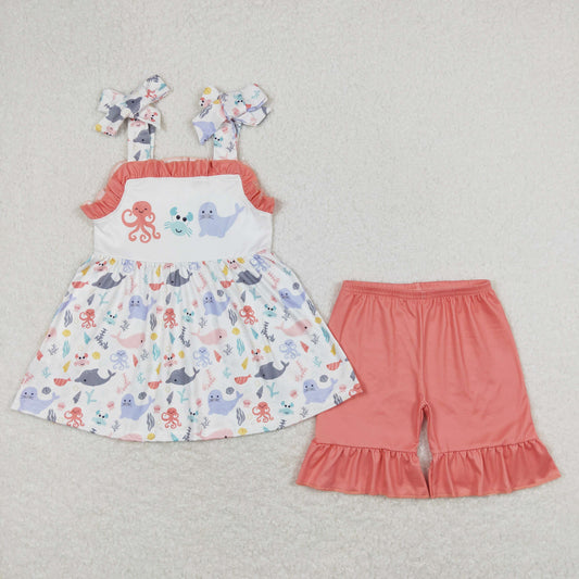 ocean animal shorts set girl summer clothing