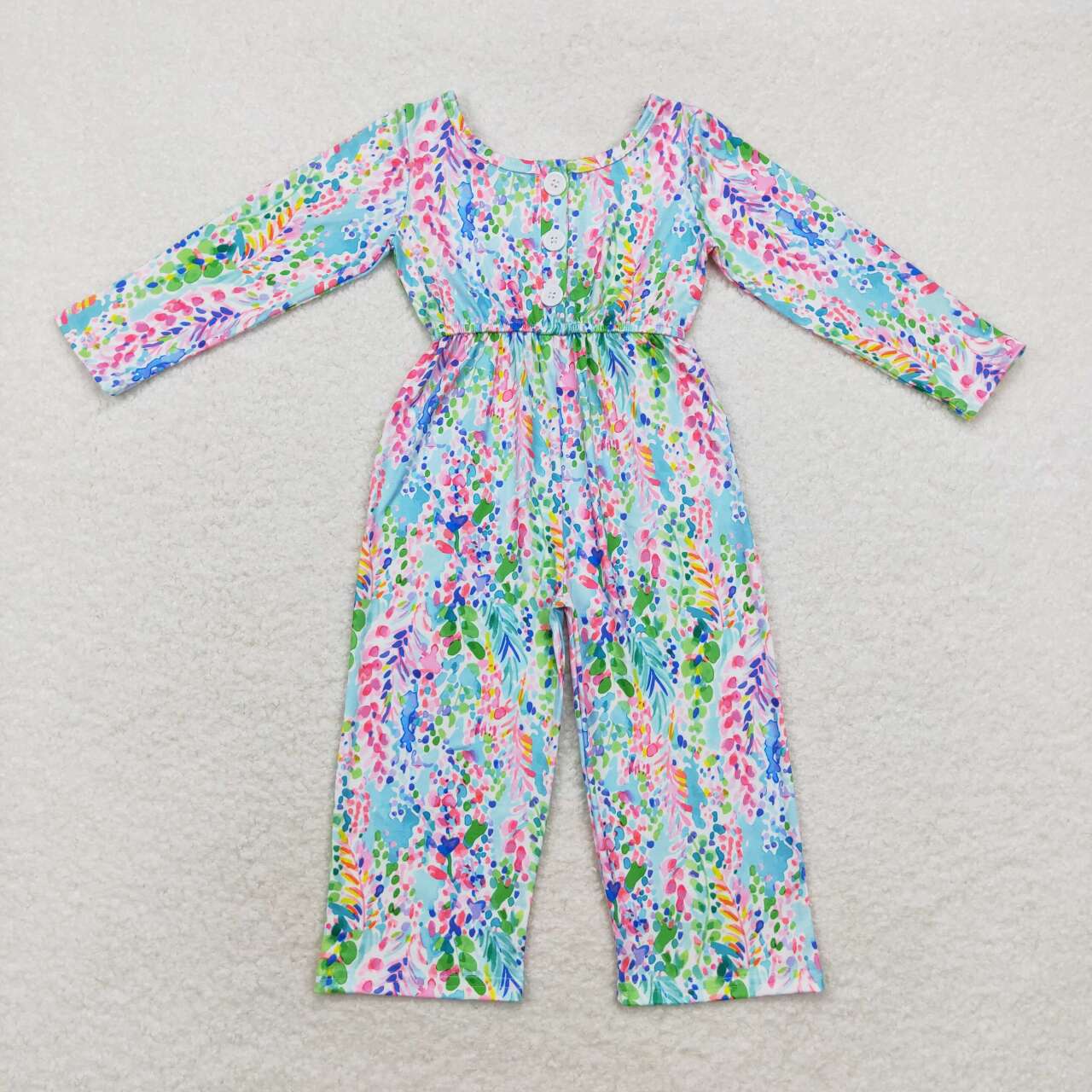 lily print long sleeve girls jumpsuit