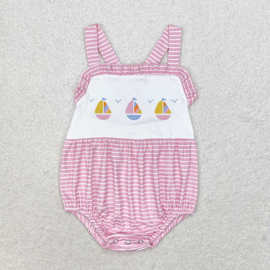 baby girl pink stripe sailboat print cross back bubble