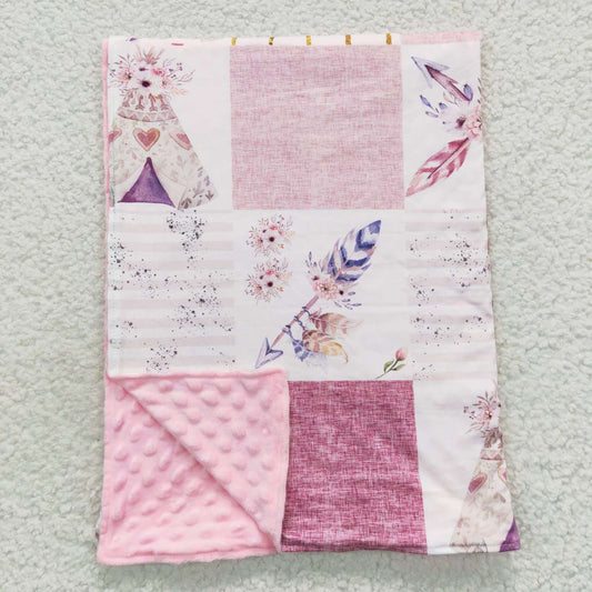 Feather camping minky patchwork blanket