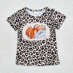 mommy and me girl pumpkin and cotton print leopard tee