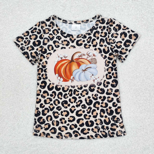 mommy and me girl pumpkin and cotton print leopard tee