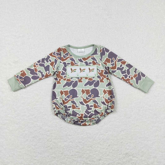 infant boy long sleeve camo duck embroidery bodysuit