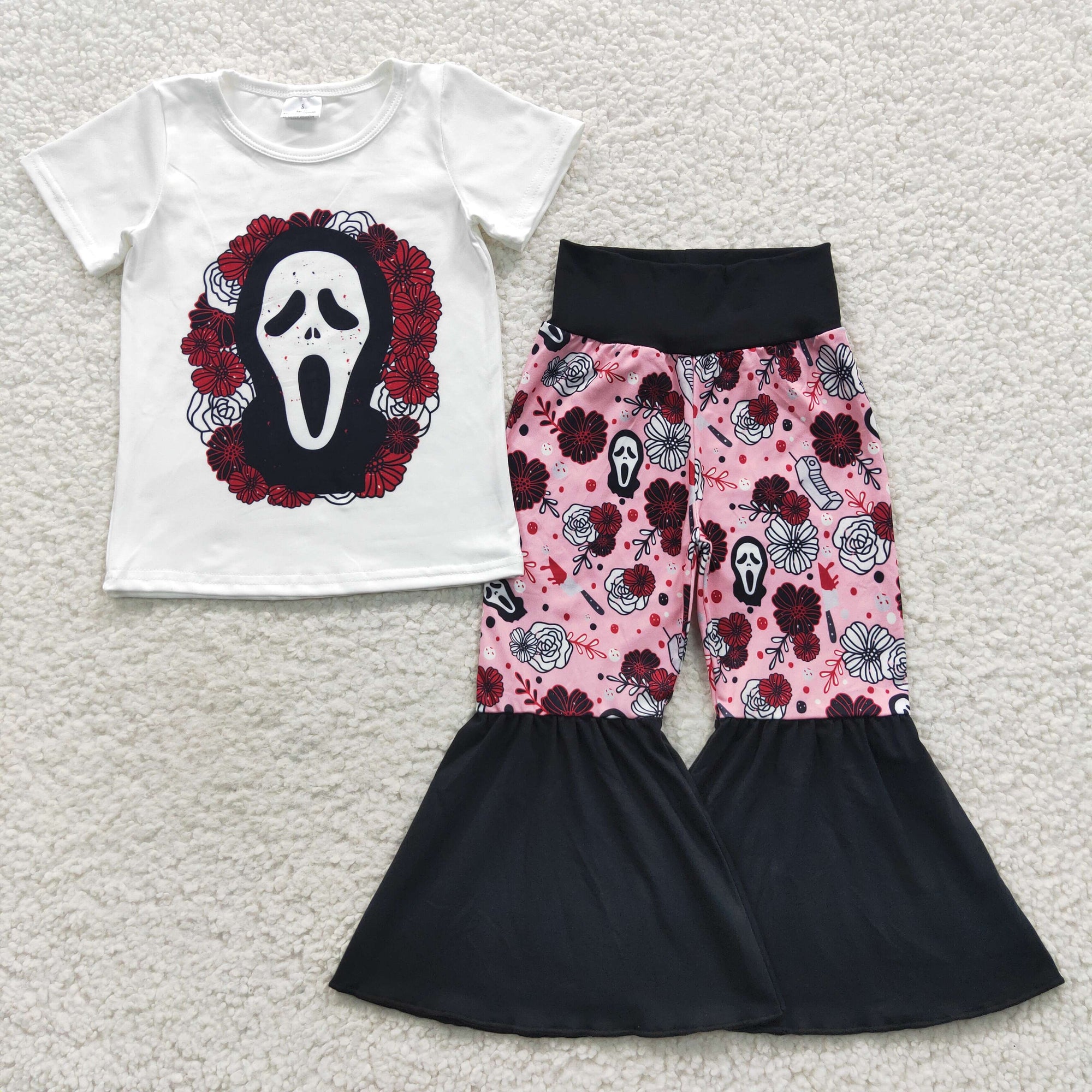 Scale horror movie scary face mask blood bell bottom set