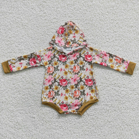 retro flower ginger infant baby hoodie romper