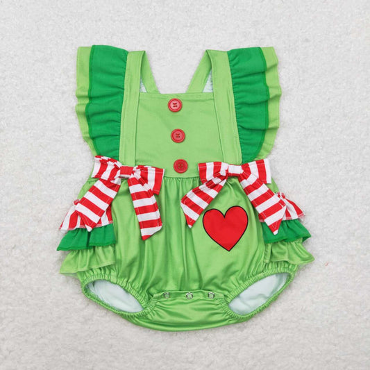 green ruffle bow bubble with heart pattern