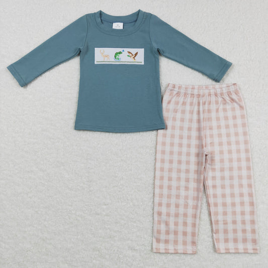 deer fish duck embroidery pants set boys clothing