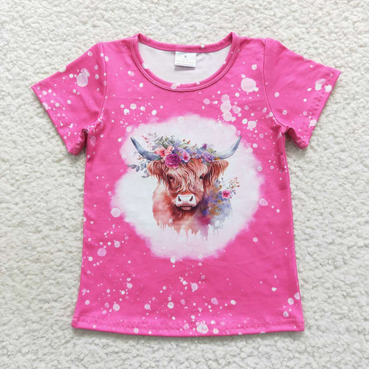 Pink highland cow print tee baby girl t-shirt