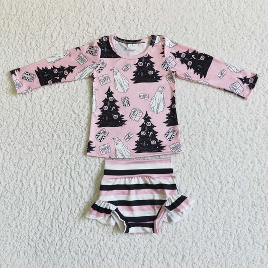 black tree santa ghost baby girl bummie set GBO0051