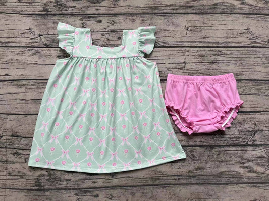 Pre order flower and bows baby girl bummie set