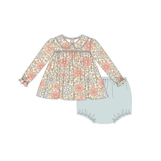 Pre order flower power baby girl long sleeve bummie set