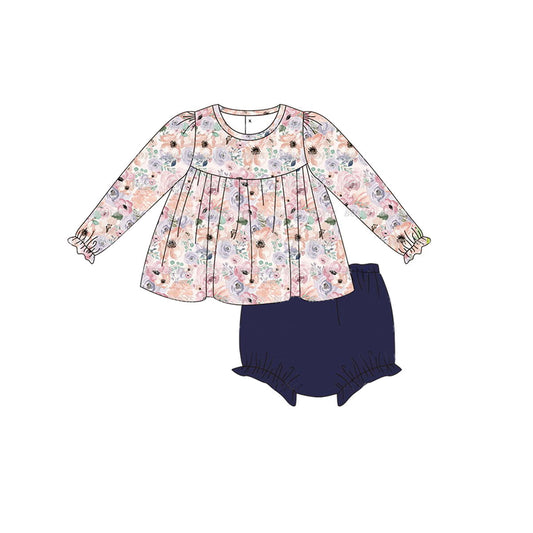 Pre order flower power baby girl long sleeve bummie set