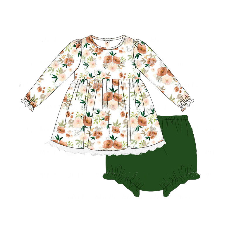 Pre order baby girl long sleeve fall floral bummie set