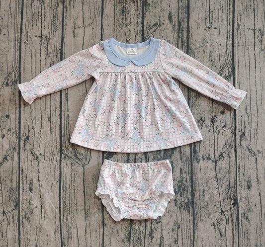 Pre order baby girl long sleeve floral on gingham bummie set