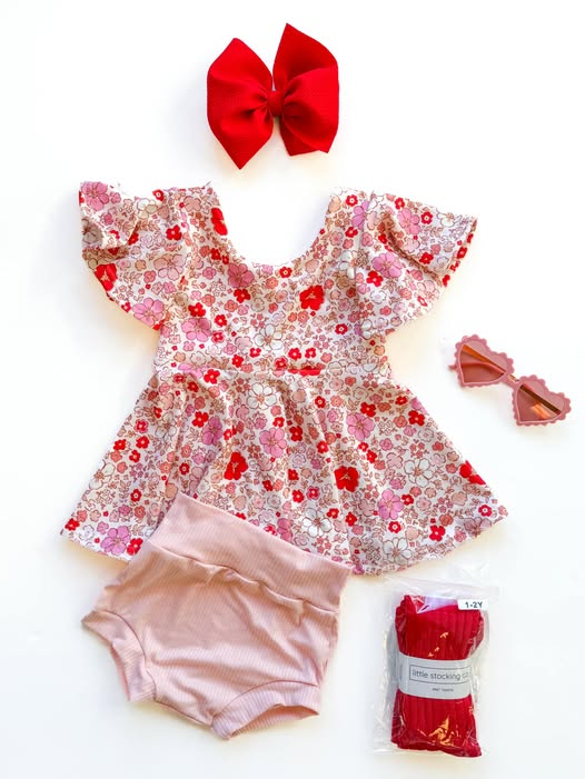 Pre order red flower baby girl bummie set