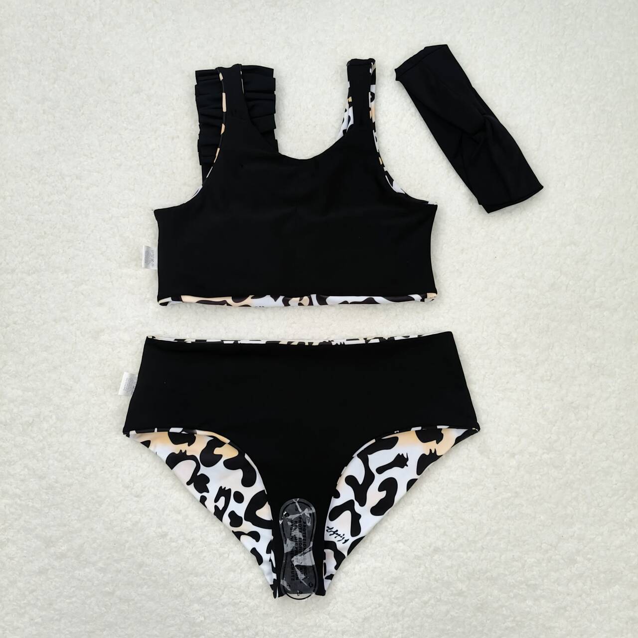 leopard two piece swimsuit girls swimwear (with headband)