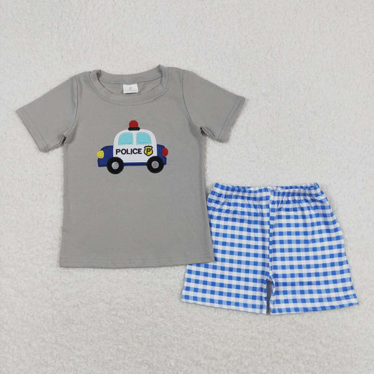 baby boy clothes police car embroidery shorts set