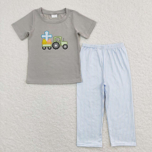 baby boy easter egg truck embroidery pants set
