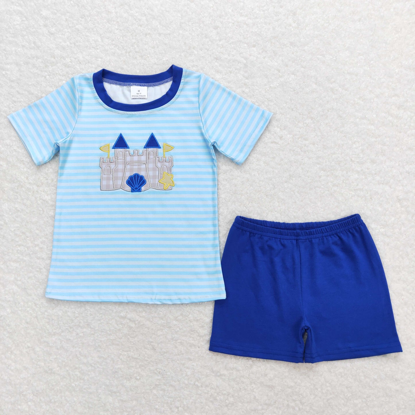 baby boy clothes beach castle embroidery shorts set