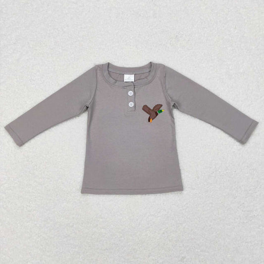 toddler boy cotton gray pullover with duck embroidery
