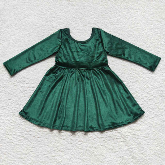 green long sleeve velvet twirl dress