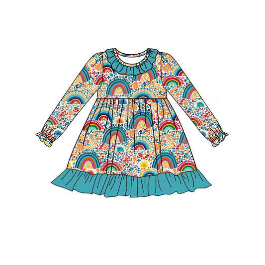 pre order long sleeves rainbow girls dress