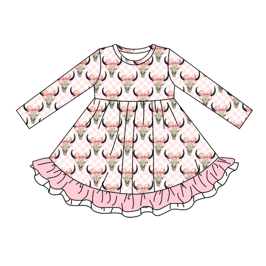 pre order kids long sleeve skull with bows ruffle dress