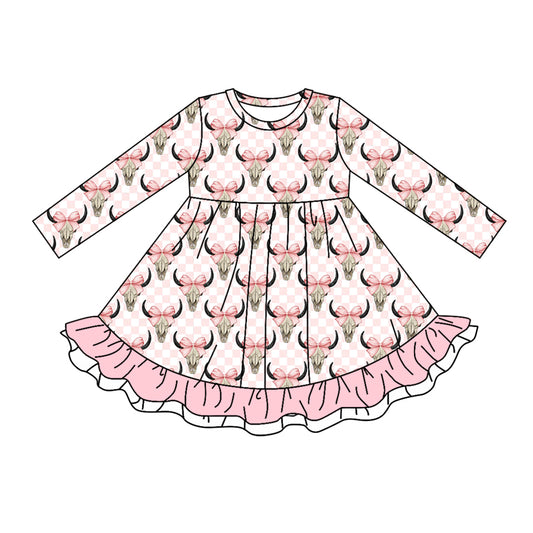 pre order kids long sleeve skull with bows ruffle dress