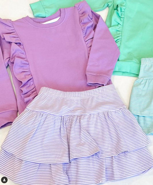 pre order purple stripes ruffle skirt outfit