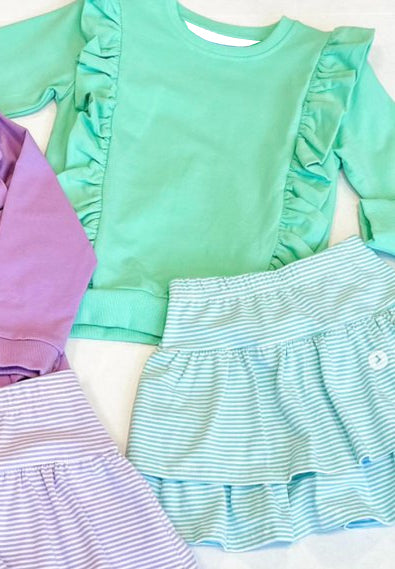 pre order green stripes ruffle skirt outfit