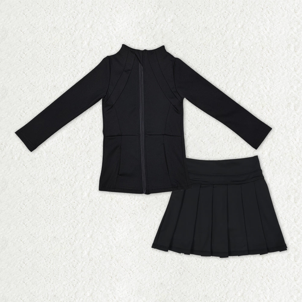 long sleeve two piece zipper athletic skirts outfit