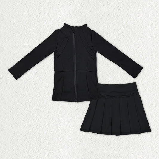 long sleeve two piece zipper athletic skirts outfit