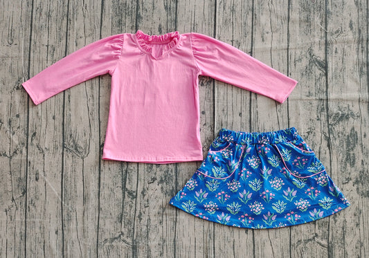 pre order pink shirt floral pocket skort set