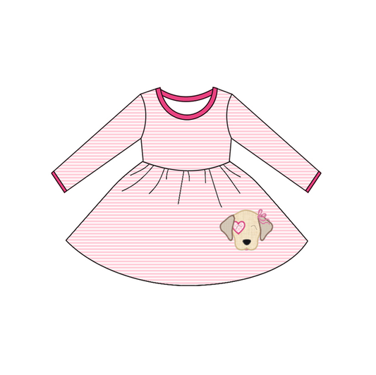 pre order dog pattern pink stripe dress