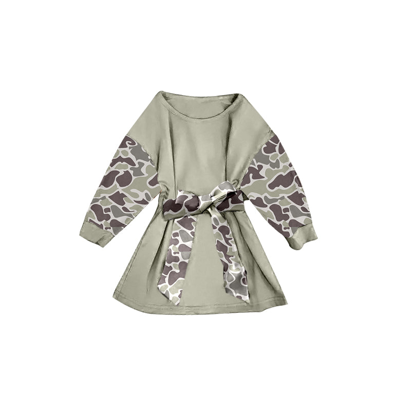 pre order long sleeve camo sash dress