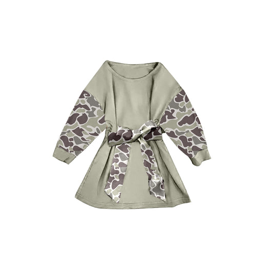 pre order long sleeve camo sash dress