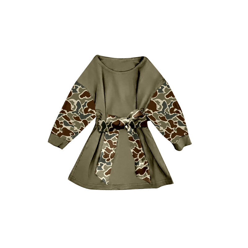 pre order long sleeve camo sash dress