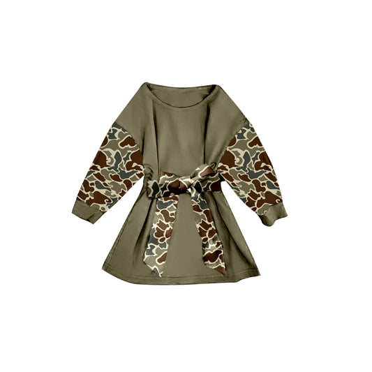 pre order long sleeve camo sash dress